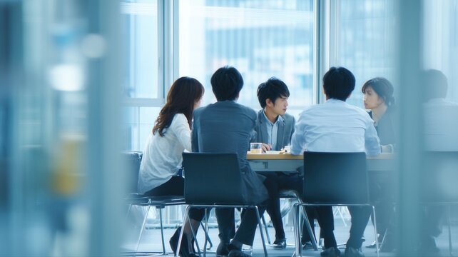 真剣に話し合うビジネスミーティングの様子。企業や組織の会議シーンのイメージ素材。