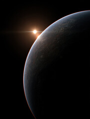 Obraz premium A planet in outer space, with a sun behind. Space Art.