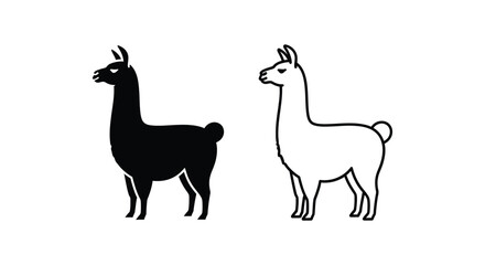 Fototapeta premium Llamas Comparison Black vs White Camelid Animals Vector