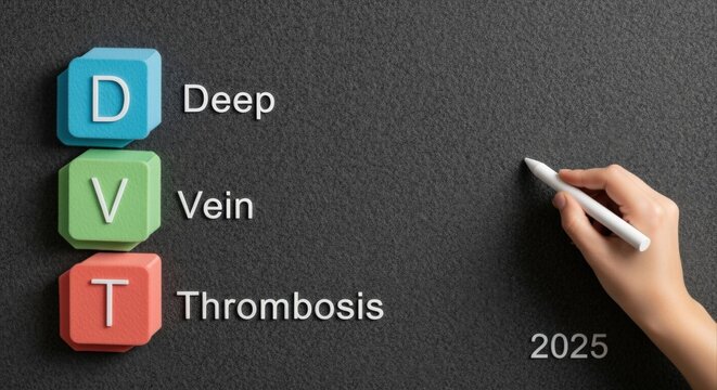 Deep Vein Thrombosis medical abbreviation DVT explained on blackboard with a hand writing 2025