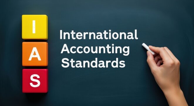 Conceptual Representation of International Accounting Standards (IAS) with Alphabet Blocks on a Chalkboard