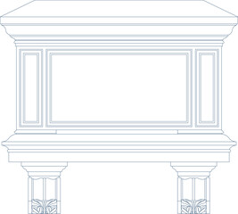 Technical architectural drawing showing a front elevation of a classical monument or altar featuring decorative columns, paneled sections, and a molded cornice cap. © Riki