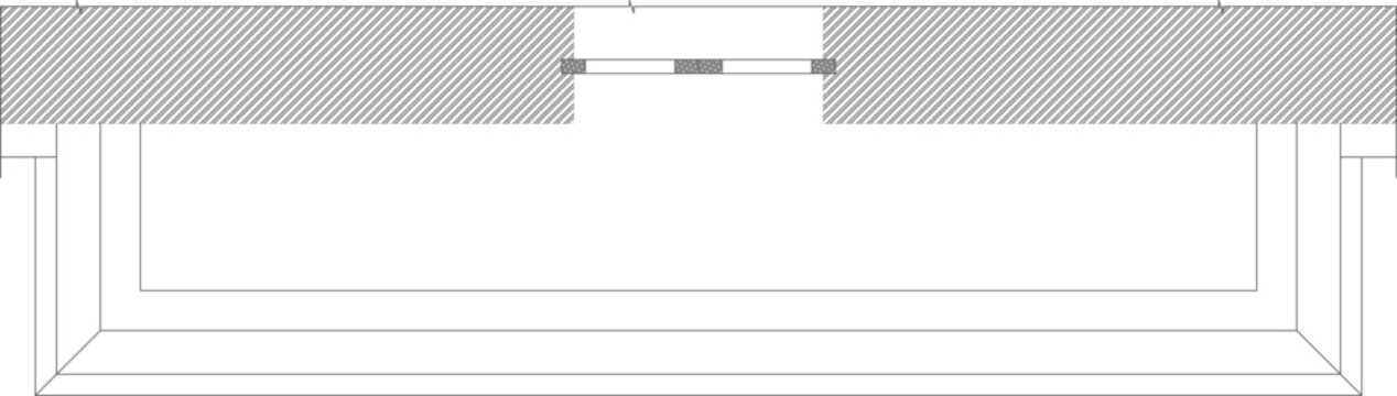 Technical architectural drawing showing a top-down plan view of a structural frame or opening within a wall section, featuring hatched areas indicating cut materials.