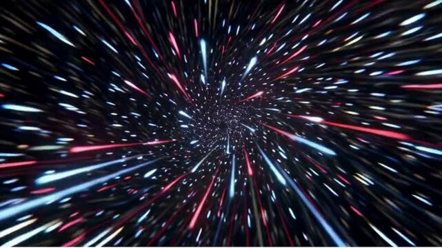 Vibrant colorful streaks radiate outward in 4K from a central point against a dark background