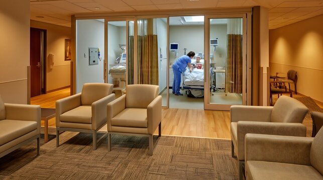 Debridement Wound Care in Modern Hospital Treatment Suite with Waiting Area