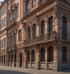 Obraz premium Historic Old Riga buildings with intricate stone carvings and ornate facades, latvia, ornate facades