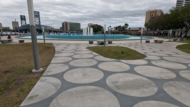 Footage of the Friendship Fountain at St. Johns River Park in Jacksonville Florida USA