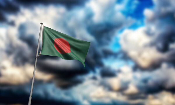 bangladesh flag waving country national blue sky cloudy white black color copy space bangladesh crisis energy crud oil blank empty war iran iranian us usa united state america bangladesh crude oil gas