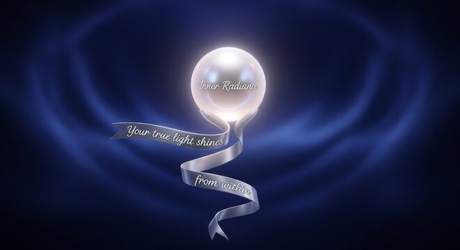 Radiant Pearl with Inspiring Ribbon on Blue Silk