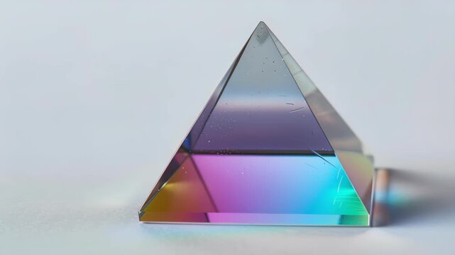 Chromatic Prism's Pyramid: A transparent triangular prism refracts light, creating a spectrum of vivid colors within its geometric form.