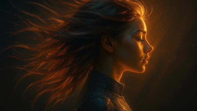 Serene Contemplation: Capturing a woman in deep thought, illuminated by the warm glow of light, evoking a sense of inner peace and reflection.