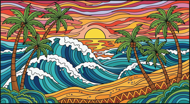 Vibrant colorful palm trees standing tall.