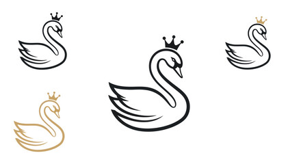 Fototapeta premium Elegant Swan Icons with Crowns - Royalty and Graceful Design Elements