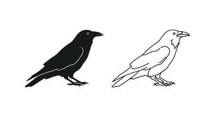 Obraz premium Black and White Crow Silhouette Vector Art Vector