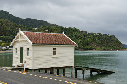 The Skerrett Boat Shed is considered to be the oldest boat shed on the Wellington Harbour still in its original condition, and has been a prominent landmark in Lowry Bay since around 1906 - Wellington