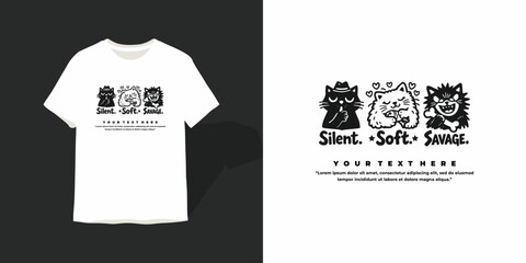 Silent Soft Savage Cartoon Cats T-shirt Design Illustration © thetwelvesense