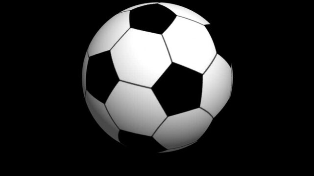 Soccer ball transition revealing effect on alpha transparent background. 3d video animation.