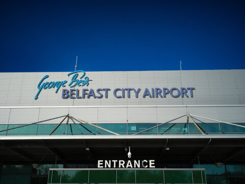 Belfast, Northern Ireland, United Kingdon, 30th October 2025, signage at main terminal of George Best Belfast City Airport