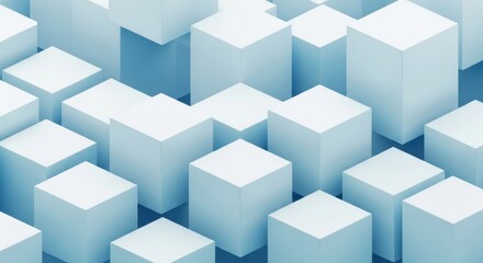 Obraz premium Abstract composition features three dimensional white cubes arranged on a blue surface.