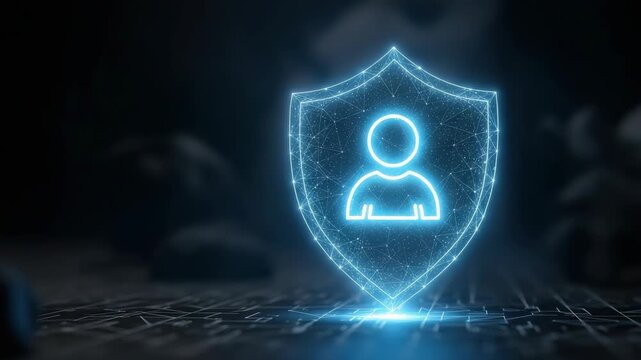 Glowing Person Symbol Within Shield On Technology Background Protection The Digital Environment Signifies Data Security Potentially For Cybersecurity Digital Identity Concepts For Se