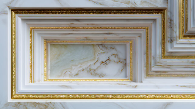 un marco en perspectiva dorado con blanco en tercera dimension moderno con espacio de copia para dise&ntilde;o 