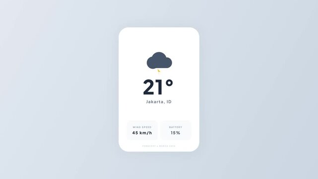 Weather Forecast Mobile App Interface with Storm Cloud Icon and Lightning Animation Isolated on Solid White Background for UI UX Design and Software Development Concept