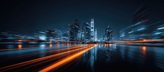 Custom vertical slats landscapes with your photo Vibrant night cityscape with blurred light streaks over a reflective wet ground