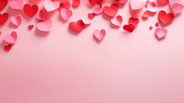A Soft Pink Background With Numerous Floating Red and Pink Hearts For Valentine's Mood