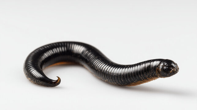 Millipede isolated on white background, close up of segmented body, detailed macro view of arthropod with glossy texture and natural form.
