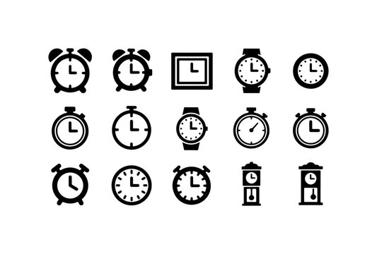 Black and White Minimalist Clock Icons Set