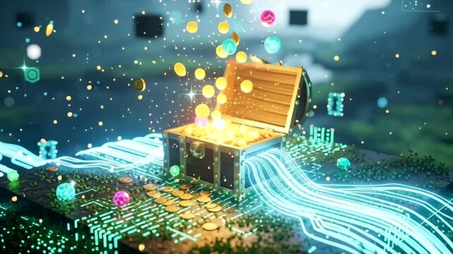 Digital Treasure Chest with Data Streams and Code.