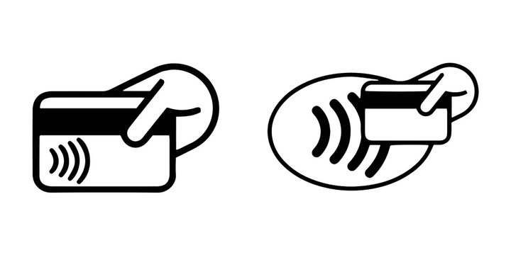 Contactless payment credit card. ATM, debit card, transfer, digital payment, cash withdrawal and cash deposit. NFC pay and ATM insert card vector logo for payment and digital money. Vector stock.