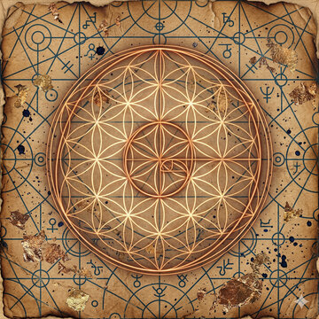 Ancient parchment holds glowing geometric pattern
