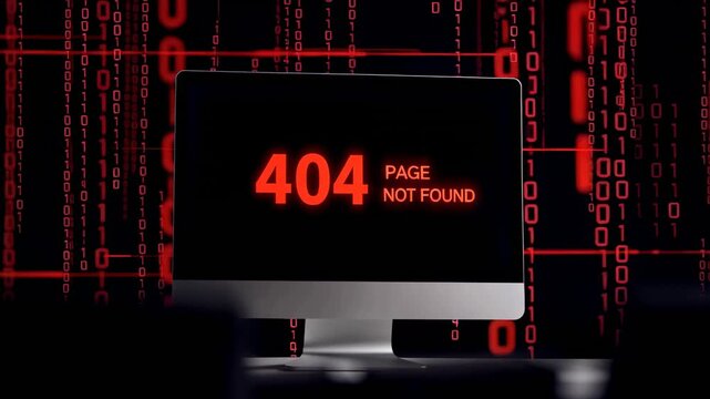 This depicts a computer screen displaying a 404 error page with a dark and ominous background, conveying a sense of technical difficulties and online distress.