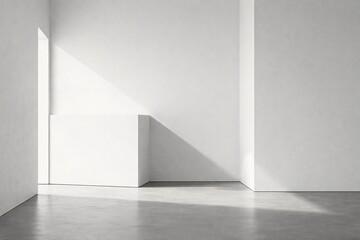 Fototapeta premium Minimalist Interior with Strong Geometric Light Shadow and Pedestal for High Impact Product Display Background