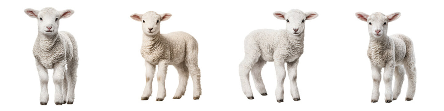 Cute Lambs Standing and Posing Isolated on White Background