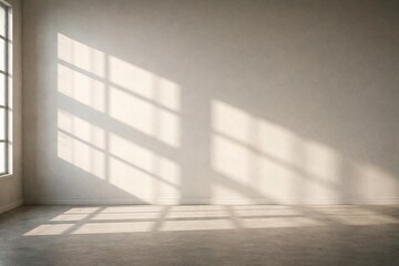 Fototapeta premium Minimal Interior with Window Shadow Grid and Soft Sunlight for Elegant Commercial Background