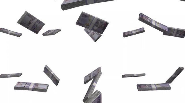Namibia Money, Namibian Dollar Banknotes Falling, NAD Currency Stacks, White Background, 4K