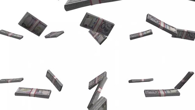 Nepal Money, Nepalese Rupee Banknotes Falling, NPR Currency Stacks, White Background, 4K