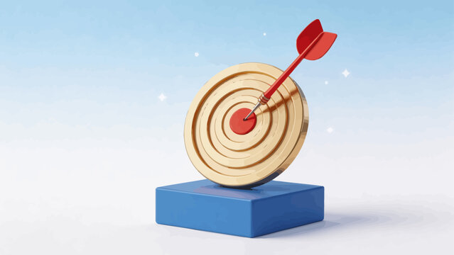 Dart hitting target on blue pedestal