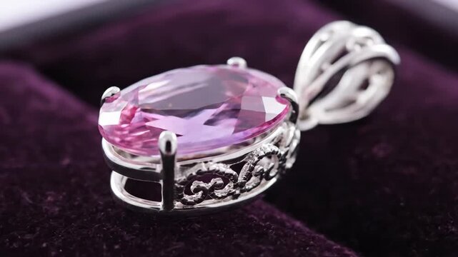 Elegant Pink Kunzite Gemstone Pendant on a Velvet Surface