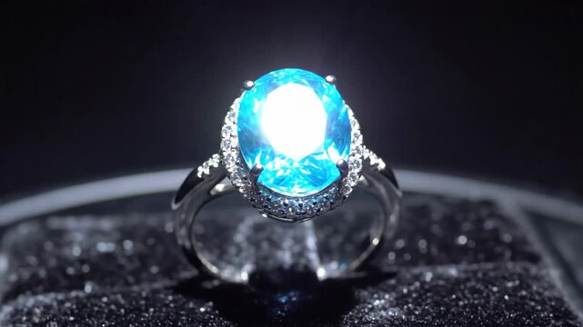 Elegant Ring with Paraiba Tourmaline Gemstone in Close-up