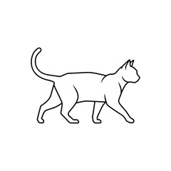 Fototapeta premium Minimalist line art walking cat vector illustration, side view kitten outline icon isolated on white background