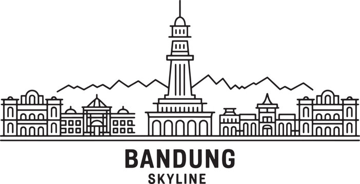 Bandung indonesia city skyline vector sketch drawing illustration outline panoramic landscape architectural
