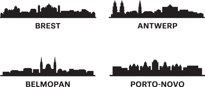Brest antwerp belmopan and porto novo city skyline set for urban architectural design projects