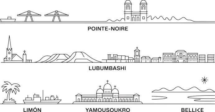 Linear cityscape set for Pointe Noire Lubumbashi Limon Yamoussoukro and Bellike port landscapes