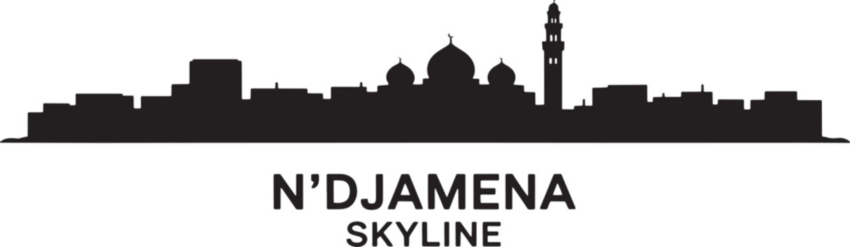 N'djamena skyline silhouette with mosque and minaret towers on a transparent background vector