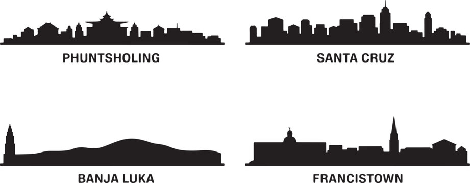 Phuntsholing santa cruz banja luka and francistown city skyline collection for tourism travel