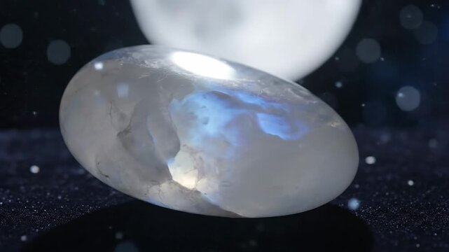 Glowing Moonstone Gemstone with Reflections in Dim Light