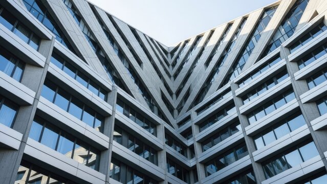 A modern office building with a unique architectural design